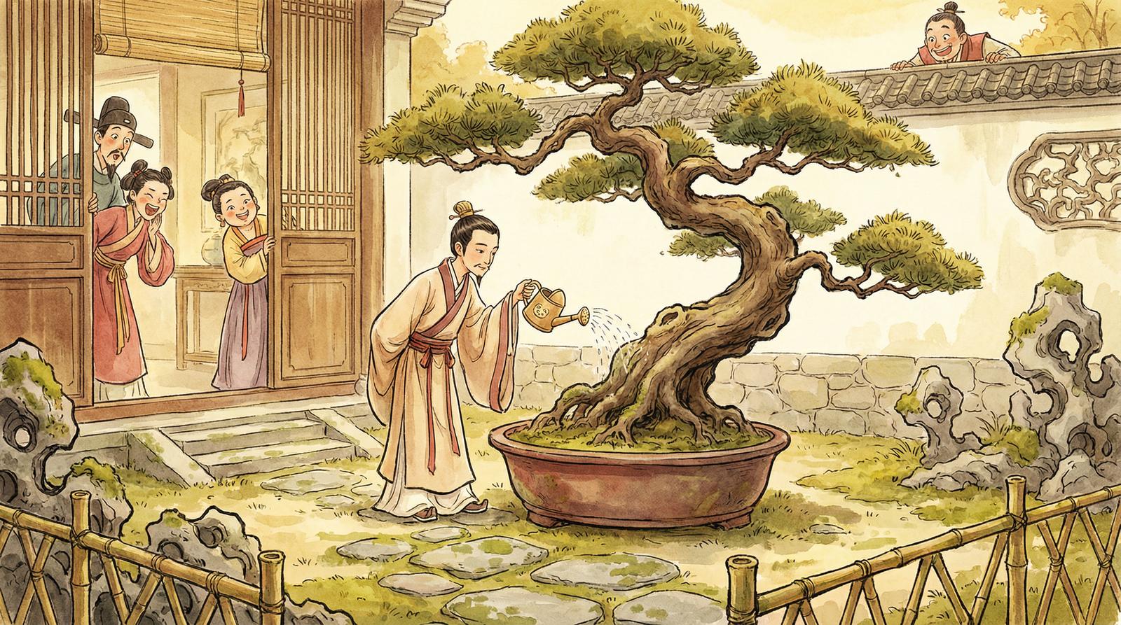 少妇百年盆景修剪视频演示